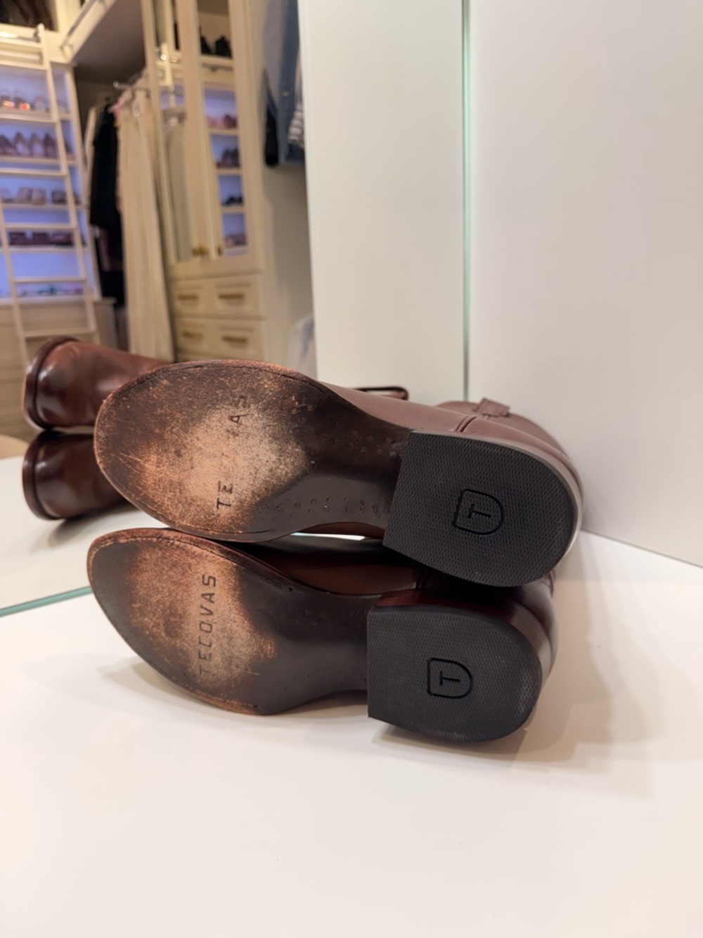Tecovas Tan and Brown Leather Wide Cowboy Boots - Picture 6 of 8